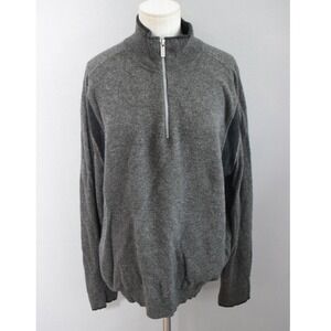 Zegna Sport 1/2 Zip Sweater Large Gray Wool Cashmere Pullover Mens Mock Neck